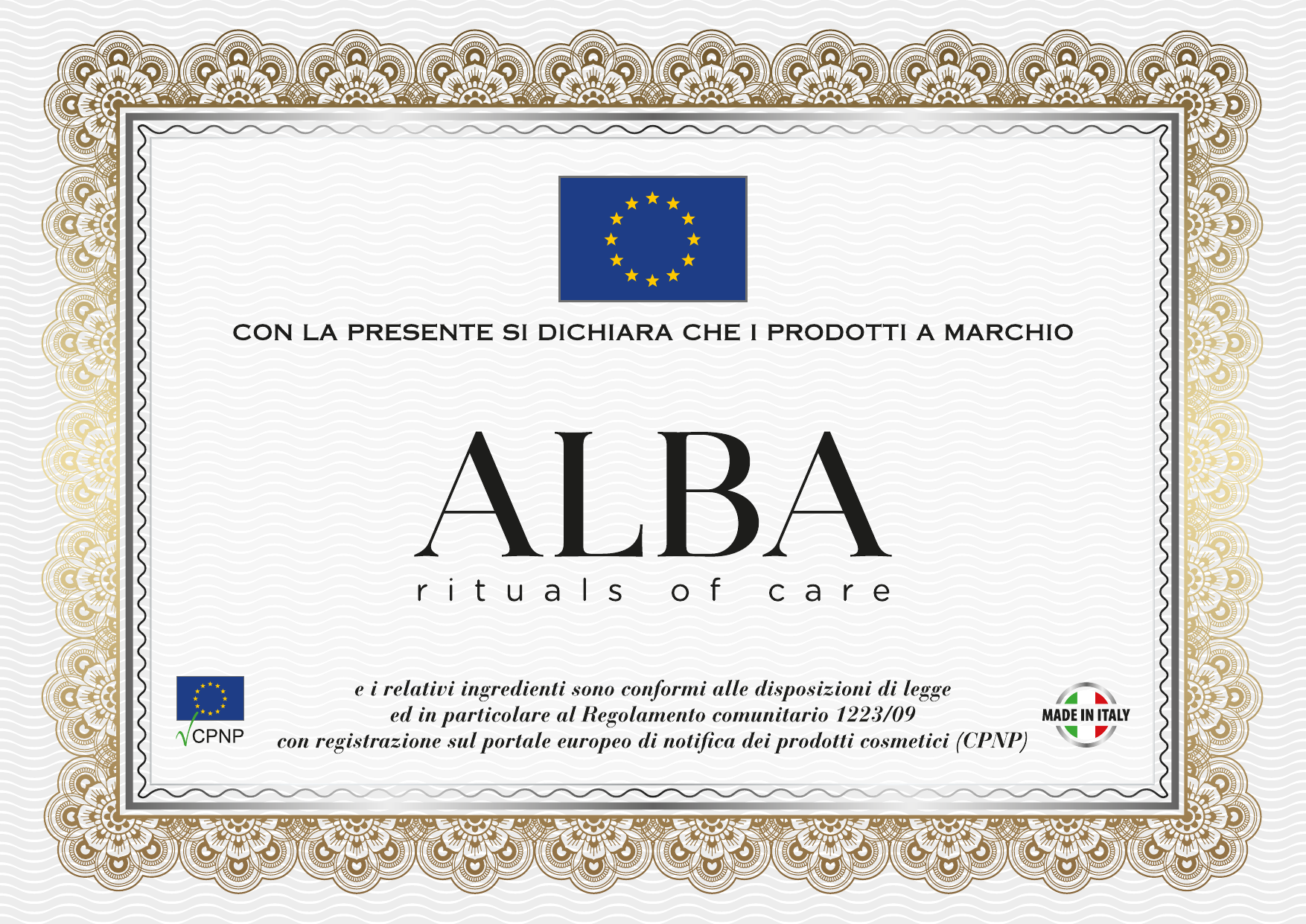 Attestato Professionale Alba Rituals of Care